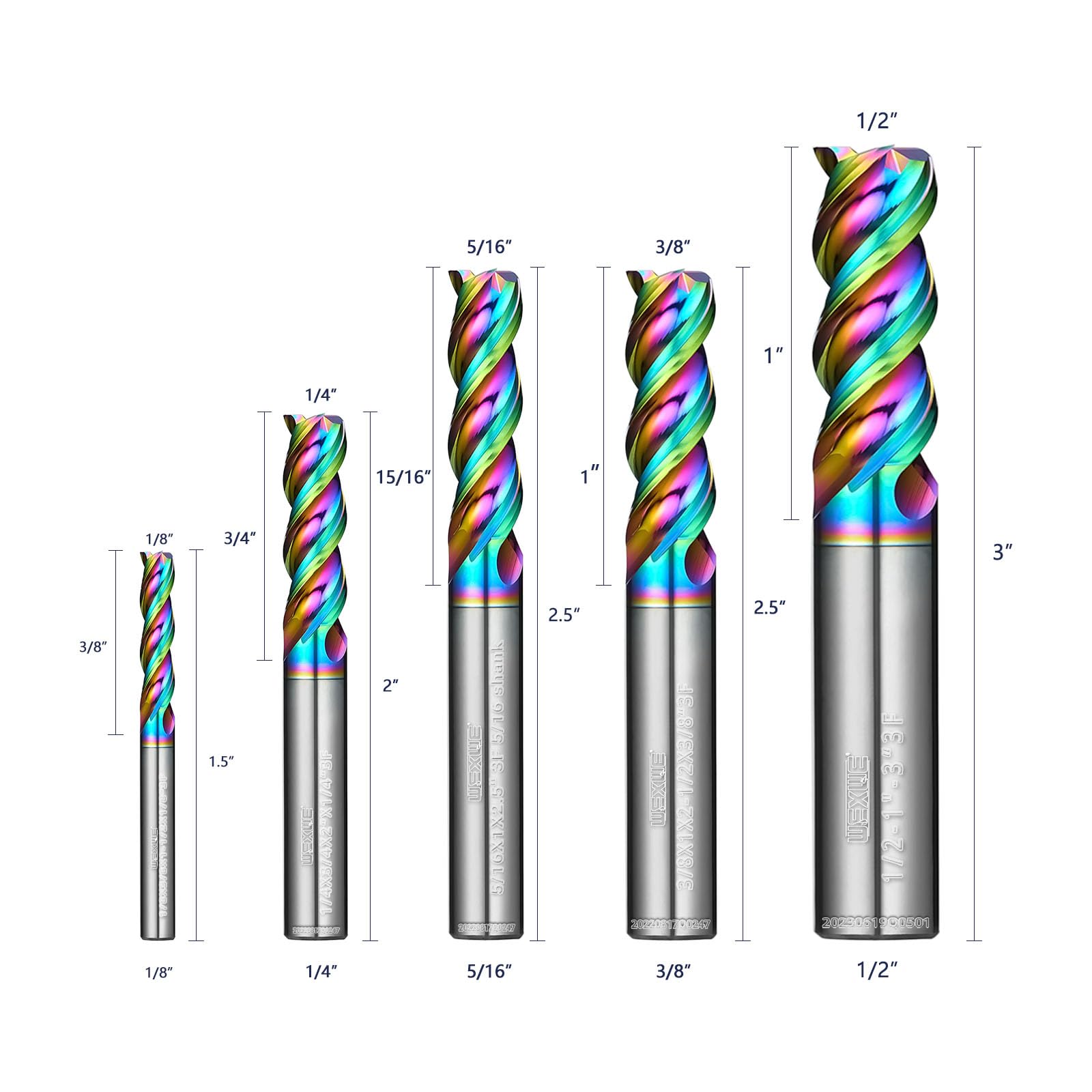 Zestaw frezów z węglików spiekanych z powłoką DLC, końcówki frezów CNC do aluminium, materiałów kompozytowych, frezy kwadratowych z litego węglika spiekanego z 3 rowkami (5 sztuk)