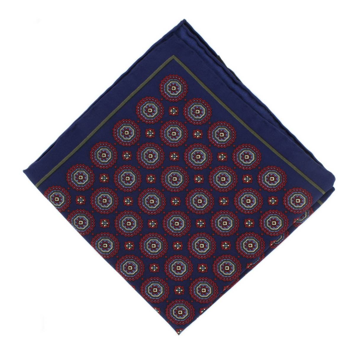 Michelsons Of London Men's Navy Vintage Medallion Silk Pocket Square