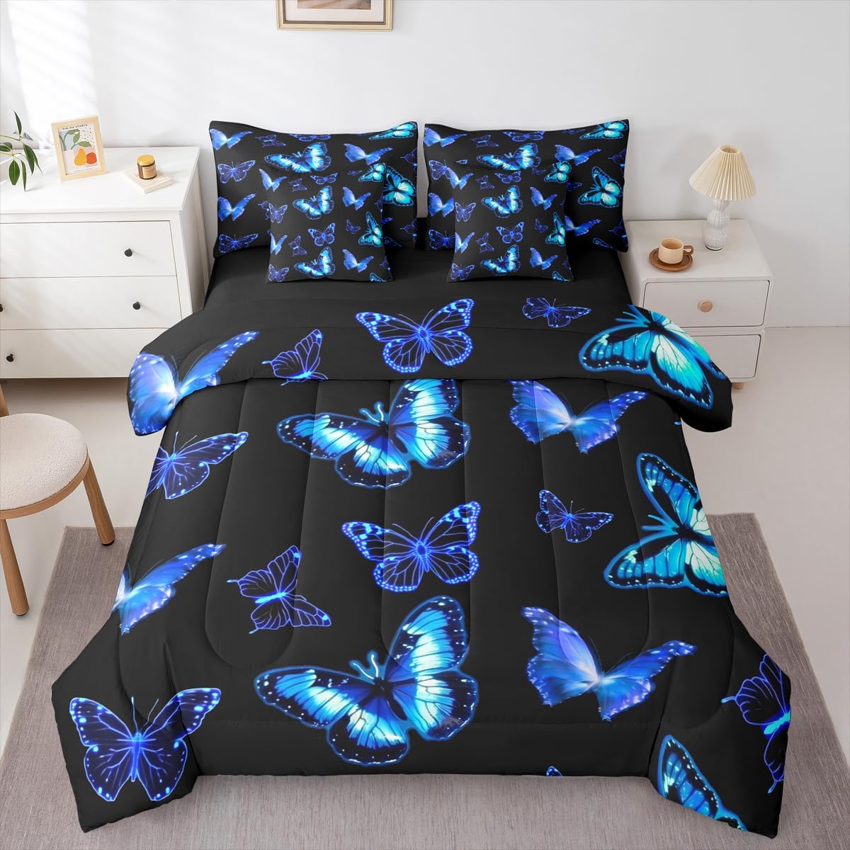 Feelyou Mermaid Princess Comforter Set Twin Size 7 Pieces Cute Mermaid Bedding Set for Kids Boys Girls Ocean Marine Bed in a Bag with Comforter, Sheets, Pillowcases, Cushion Covers Bedroom Decor