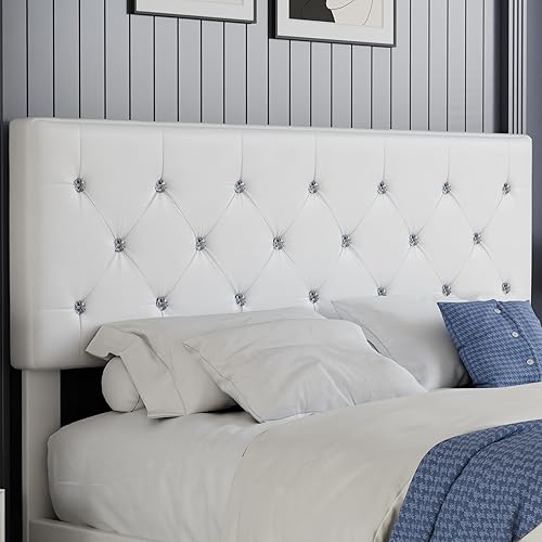 Miniatura 41 de VECELO Base de cama de tamaño individual, plataforma tapizada con cabecera ajustable de diamante, soporte de listones de madera, no necesita somier,