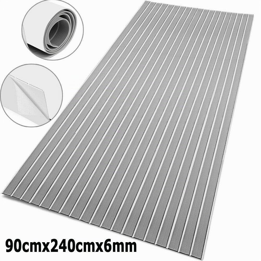 240 cm x 90 cm x 6 mm de espuma EVA para cubierta de suelo de barcos yates marinos alfombra antideslizante con respaldo adhesivo sintético de madera de teca (gris con blanco)