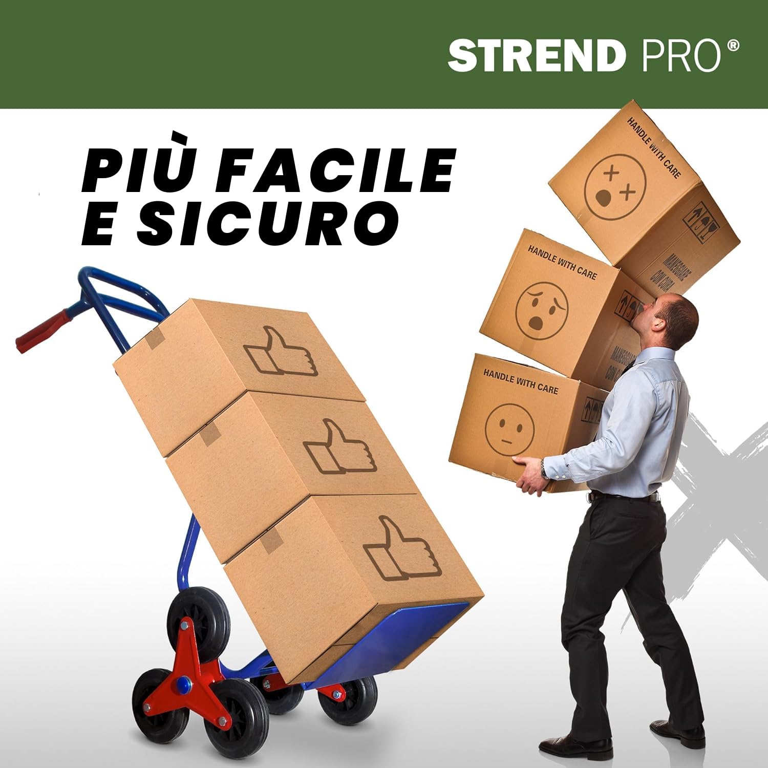 STREND PRO Carrello per Scale Pieghevole 200 kg | Carrello con Ruote per Scale | Piccolo Carrello Saliscale | Carrello Portapacchi per Scale | Aiuto al Trasporto per Lavatrici | Carello Porta Casse
