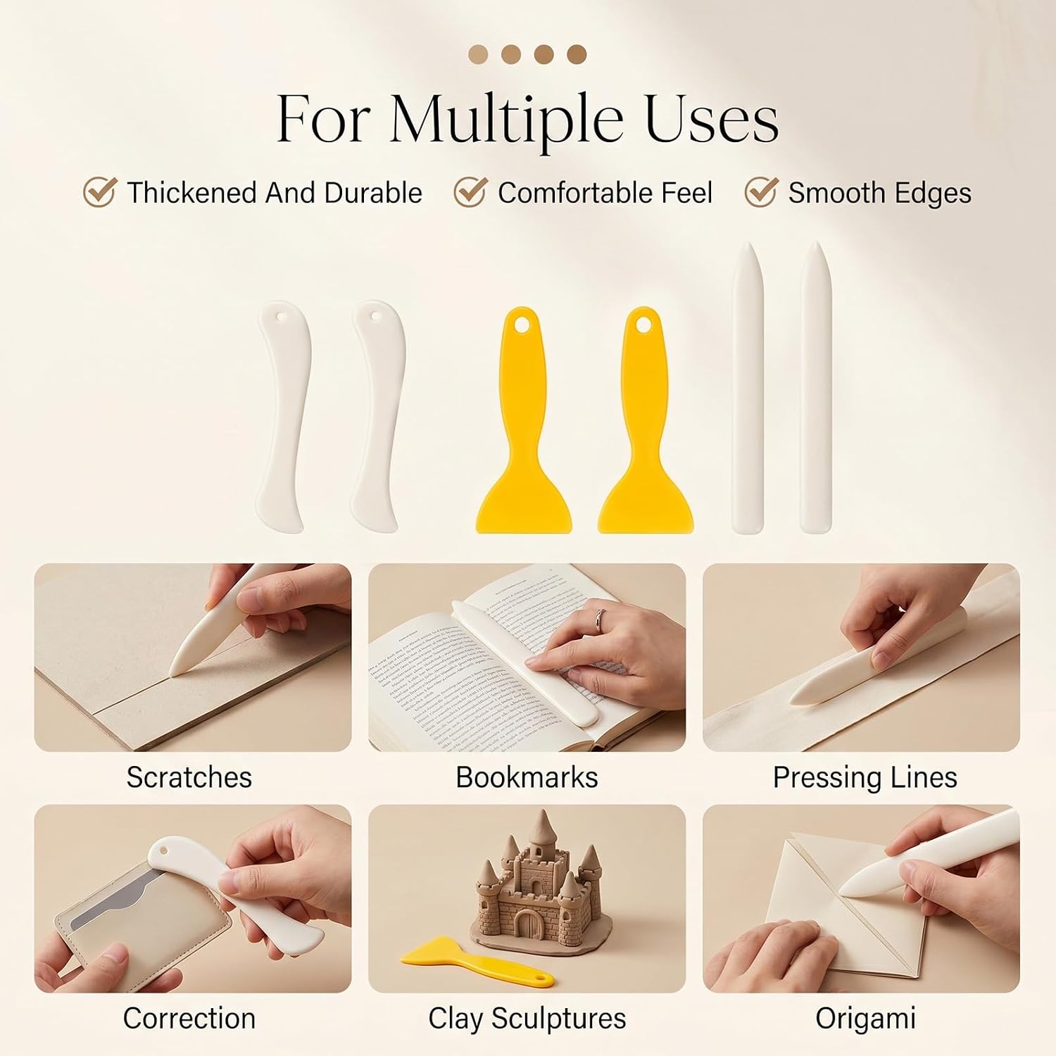 Thinp 6 Pcs Bone Folder Tool, Plastic Bone Folder Paper Creaser Tool for Folding Scoring Burnishing Folding Bookbinding Tools for DIY Bookbinding Paper & Quilting Leathercraft