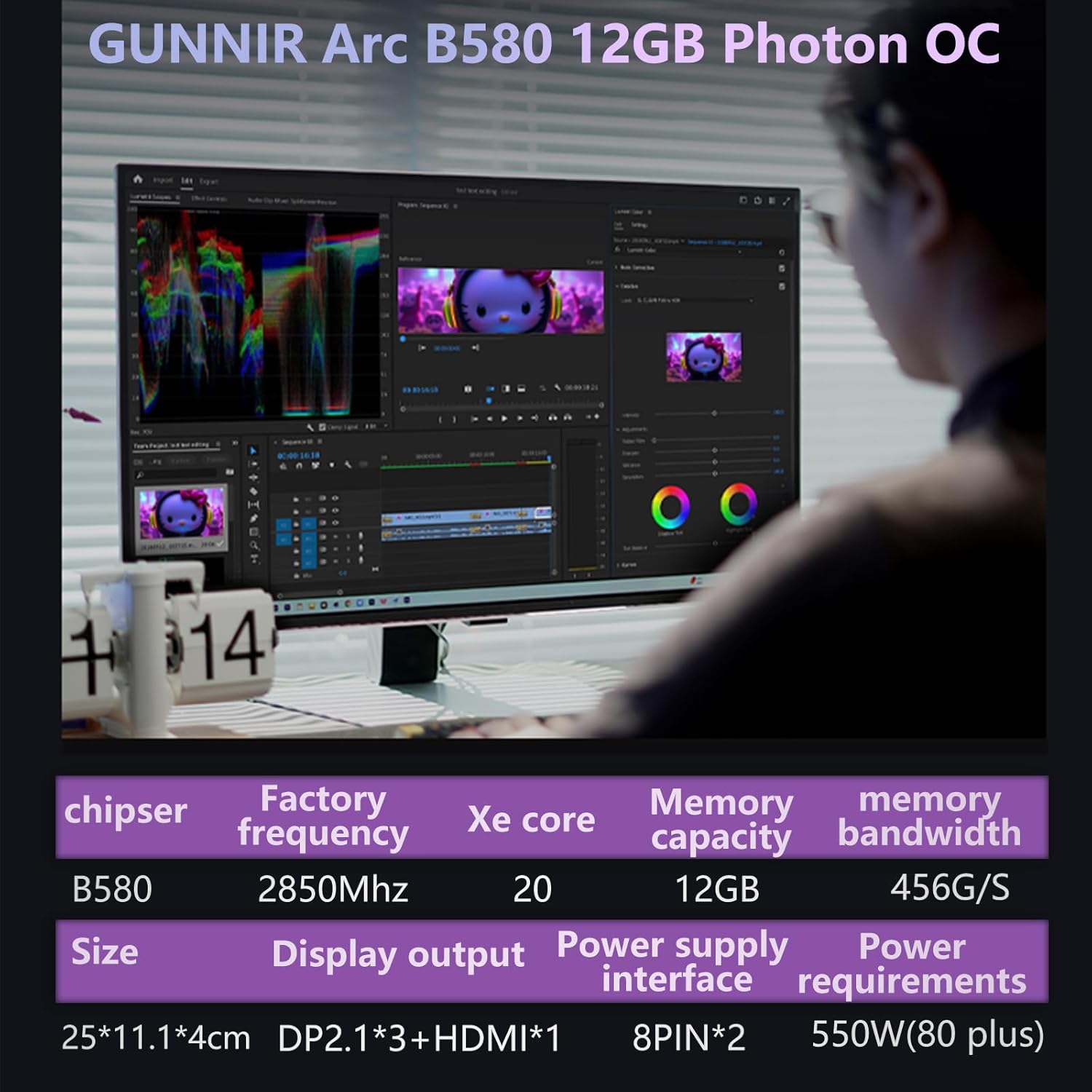 GUNNIR Intel Arc B580 Photon OC 12GB GDDR6 2850MHz Triple-Fan Black Graphics Card, 192-bit, PCIe 4.0, HDMI/DP, 4K Support, Mid-Range Gaming & Content Creation (B580 Photon 12GB GDDR6 - Black)