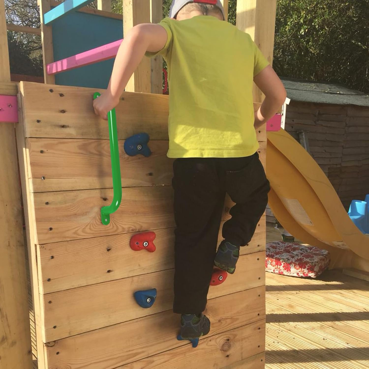 ESPETS 6 Pack 17 Inch Green Metal Safety Handles for Playground - Swing Set Accessories Grab Handles, Playset Hand Grips, Kids Indoor Monkey Bars for Jungle Gym, Climbing Frame