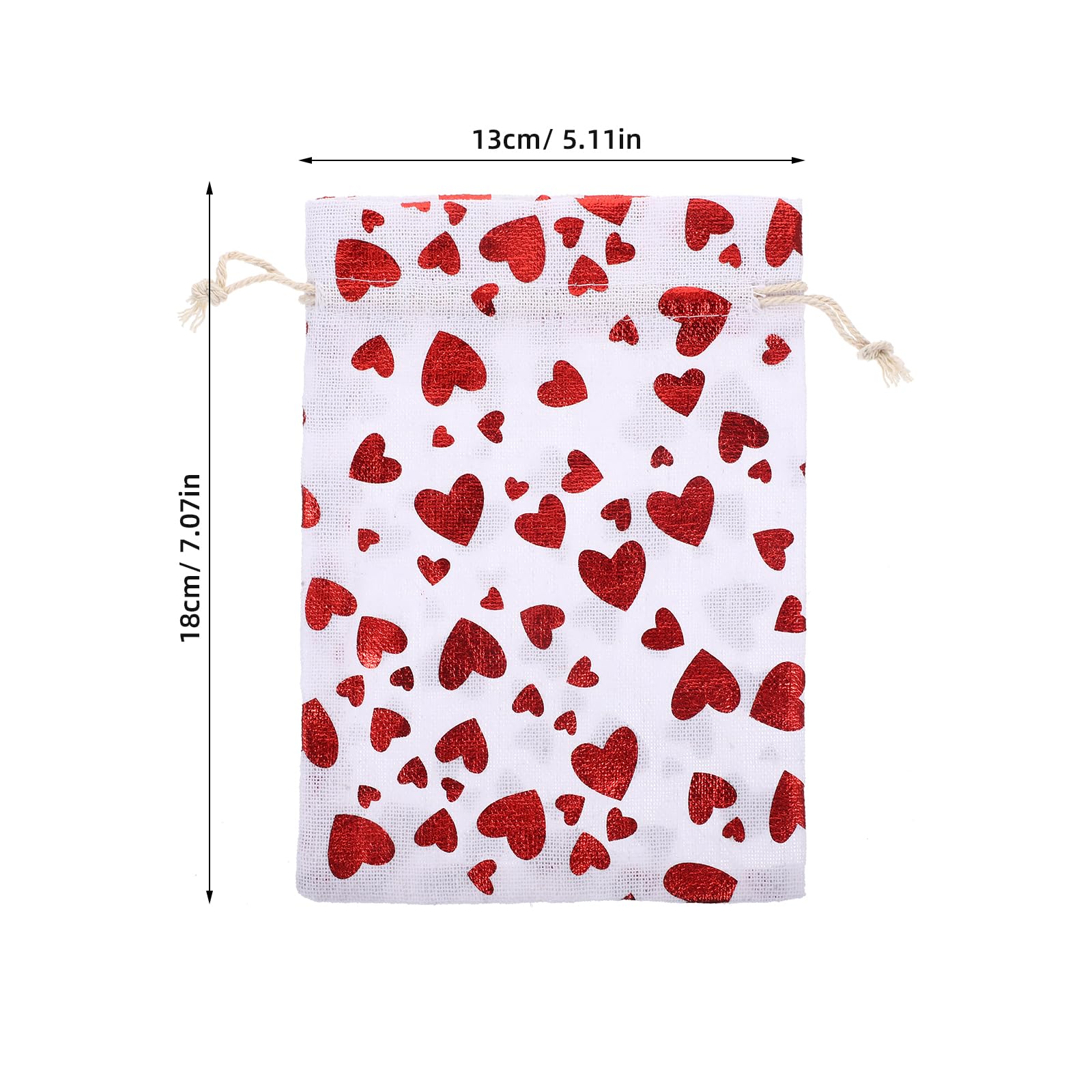 LUOZZY 50pcs Drawstring Storage Pouch Bag Heart Pattern Small Jewelry Pouches Candy Storage Linen Pouches for Valentine's Day Wedding - Large