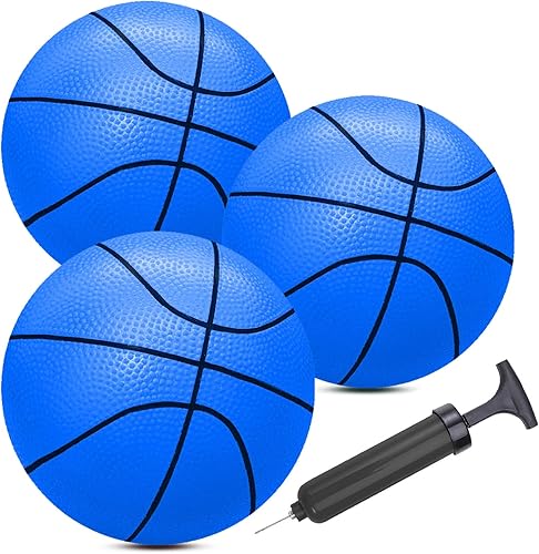 ABAJI - Paquete de 3 mini pelotas de baloncesto de juguete de 5 pulgadas con bomba, aguja y material de goma para mini aro, niños pequeños, 3
