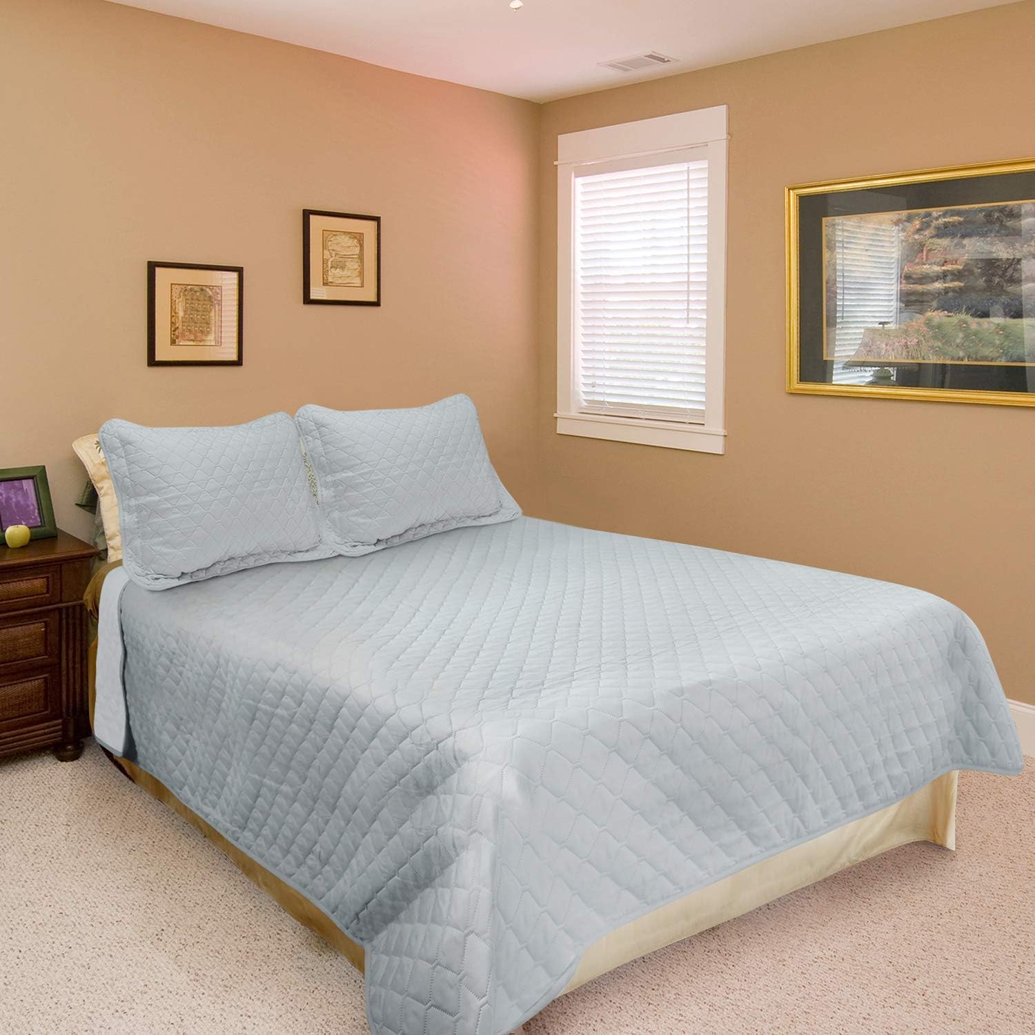 Catalonia Lightweight Summer Bedspread, Queen Size Quilt Set, 3 Pieces Bedding Coverlet-1 Quilt and 2 Pillow Shams, Grey Dimond Pattern, 90x96 inches