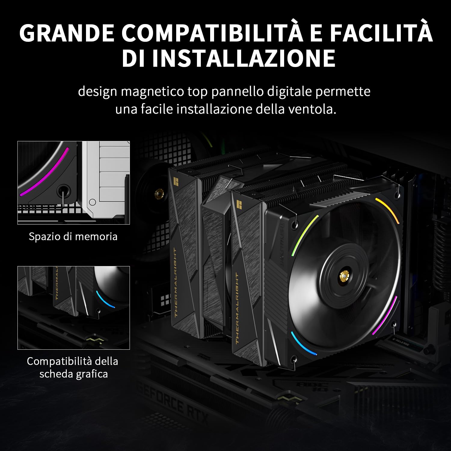 TR-Royal Pretor 130 Ultra Black Raffreddatore CPU, 7 Heatpipes Ventola di Raffreddamento, copertura superiore nera spazzolata, per Intel LGA115X/2011/1700/1851, piattaforme AM4/AM5, doppi torri e