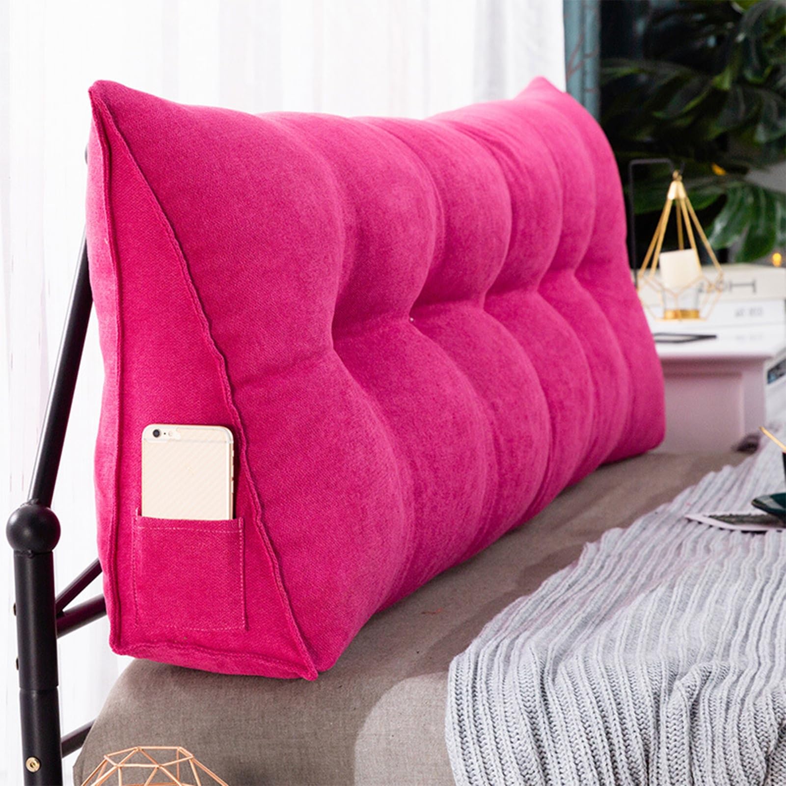 BAGASI Large Bolster Triangular Headboard Wedge Backrest Positioning Support Bed Rest Reading Pillows Headboard Wedge Pillows for Day Bed Bunk Bed with Removable Cover,Red,80 * 50 * 20cm