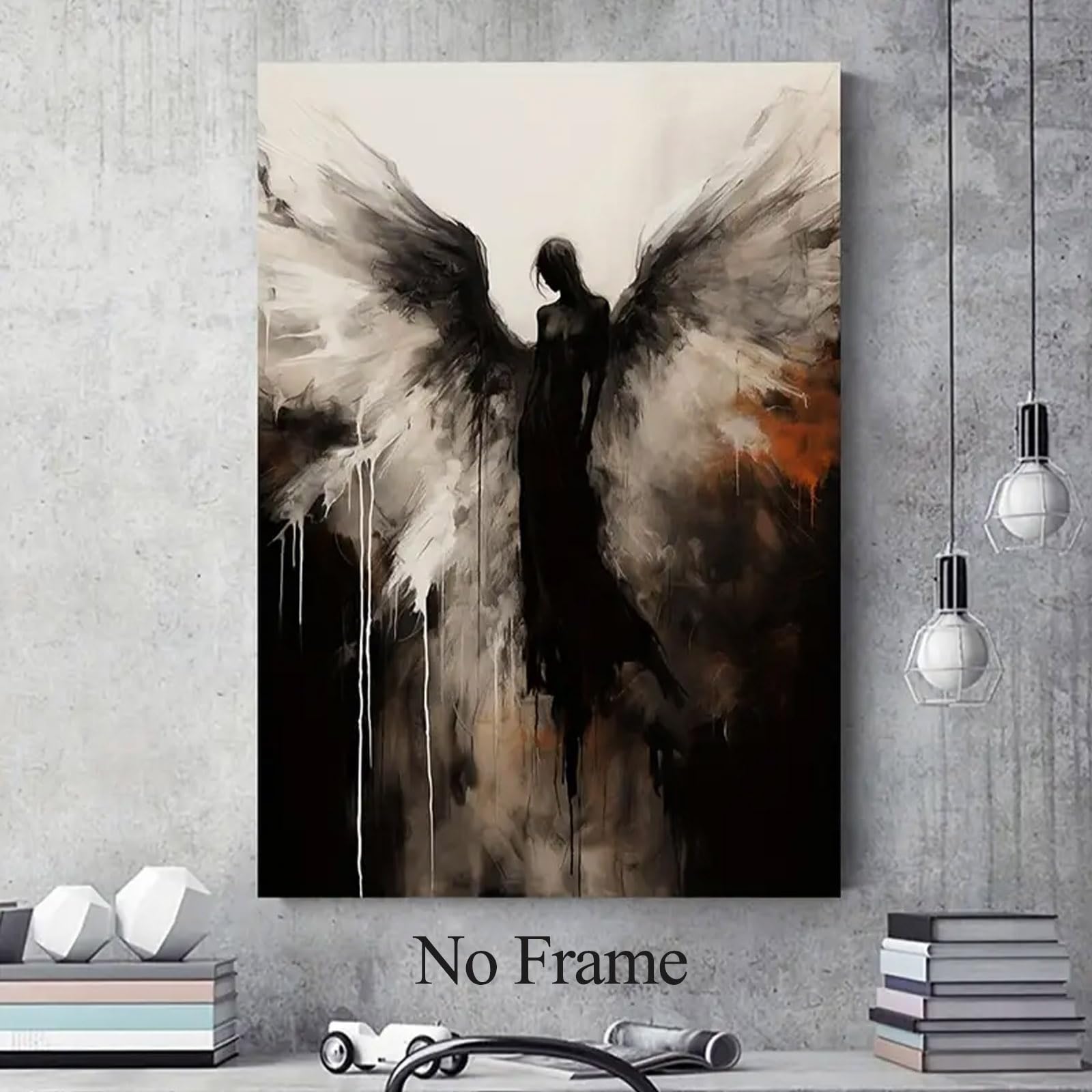 Amazon.co.jp: 天使の壁アート 白黒天使の翼 キャンバスウォールアート