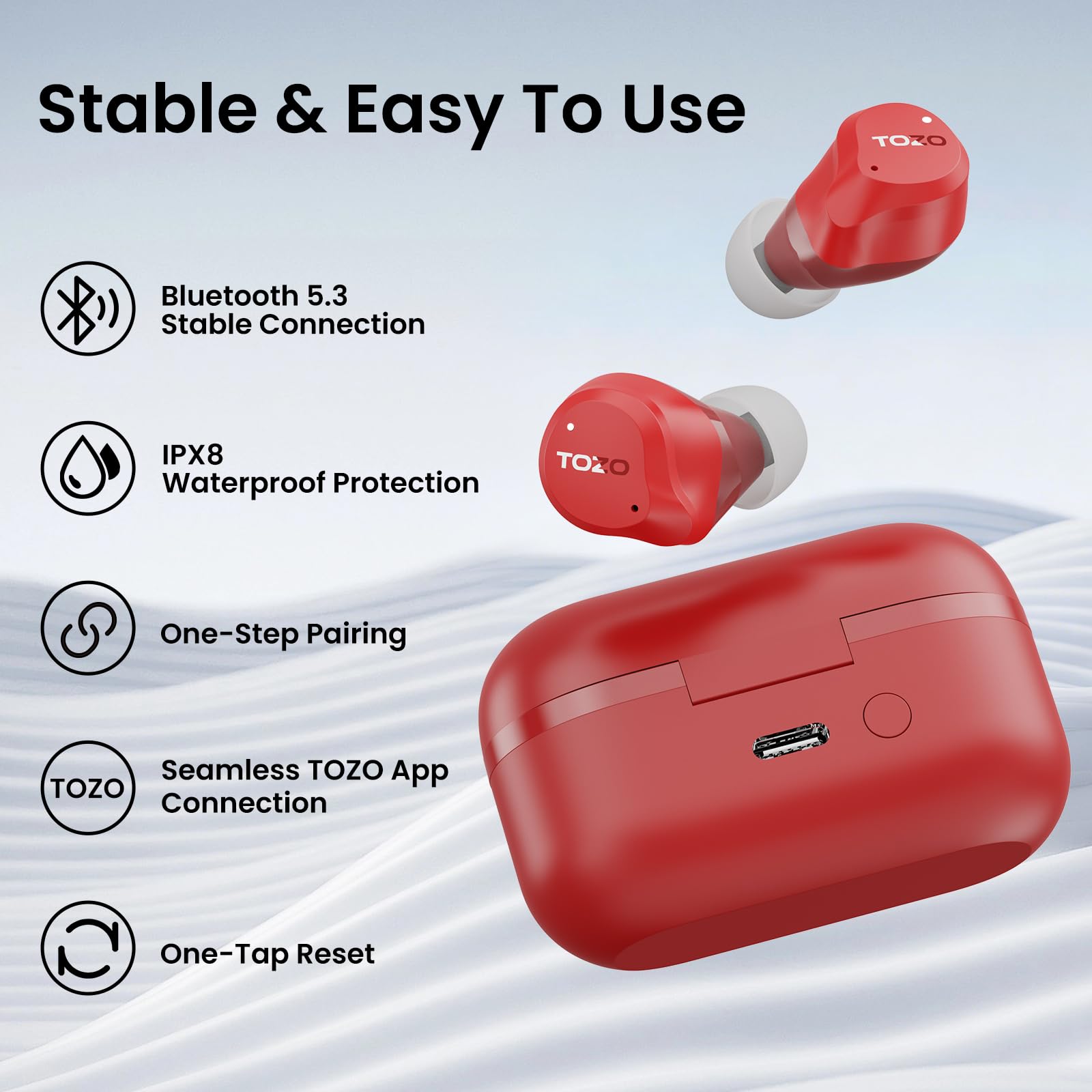 TOZO NC9 Écouteurs Bluetooth 5.3 sans fil avec ANC hybride jusqu’à 45 dB, micro clair à 6 microphones ENC pour les appels professionnels et le télétravail, son ORIGX, 60h d'autonomie,IPX8 EQ réglables