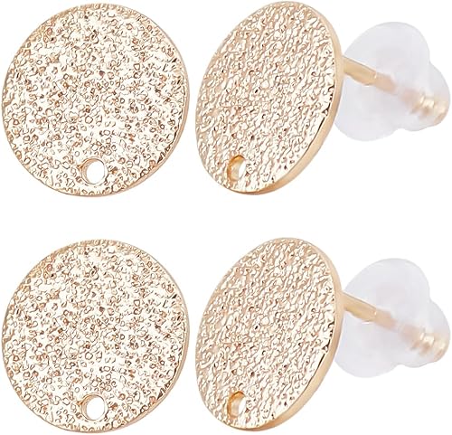 Miniatura 6 de Beebeecraft 32 piezas de aretes redondos planos de 2 colores, chapados en oro de 18 quilates y platino, superficie esmerilada, poste redondo con