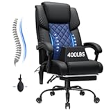 HOFFREE Reclining Office Chair with Lumbar Support and Adjustable Headrest 400lbs Executive Chair with Foot Rest PU Leather Ergonomic Desk Chair&comma;Linkage Armrests&comma;Black
