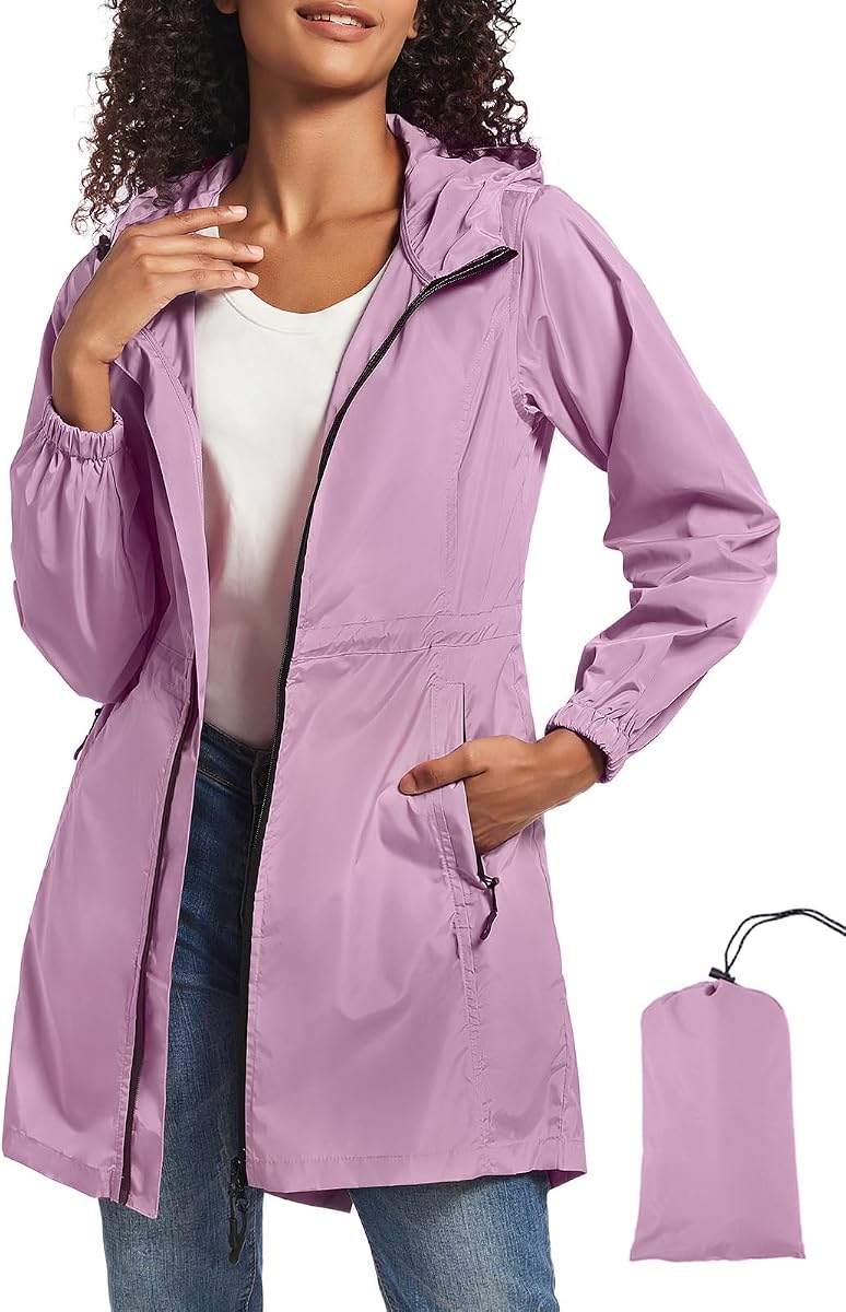 Chaqueta impermeable larga plegable con capucha impermeable para mujer