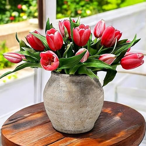 Miniatura 4 de Briful Jarrón rústico de cerámica grande de 6.1 pulgadas, jarrón con textura vintage desgastado, 4.72 pulgadas de boca ancha, jarrones de cerámica