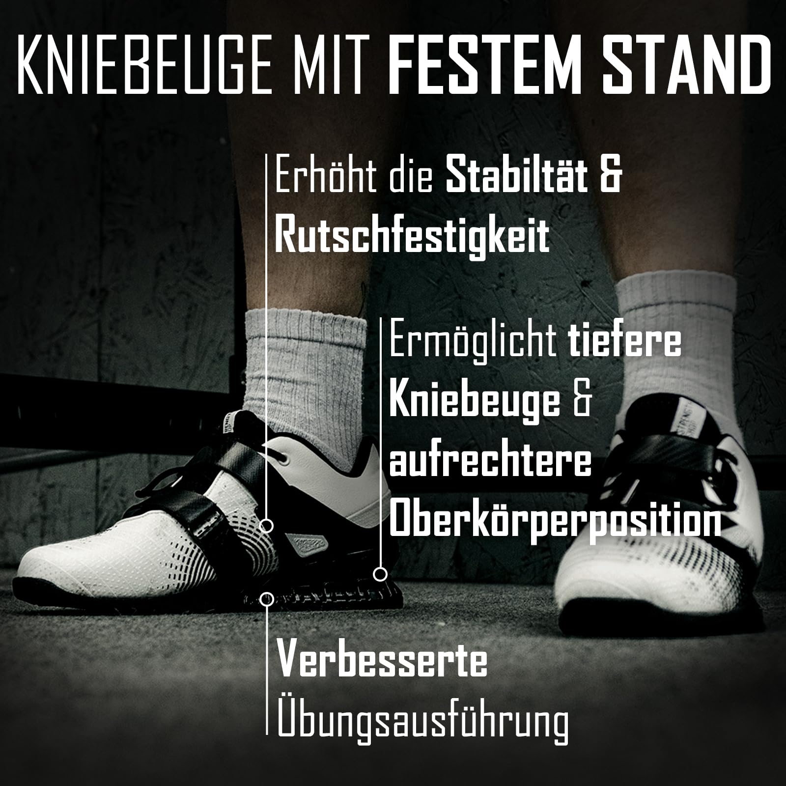 Strength Shop 1 Paar, Gewichtheberschuhe Herren & Damen mit Hartplastik-Keilabsatz (2,3cm), extrem rutschfest & stabil, Weightlifting Shoes mit starrer Gummi/TPU Sohle & Doppelverschluss