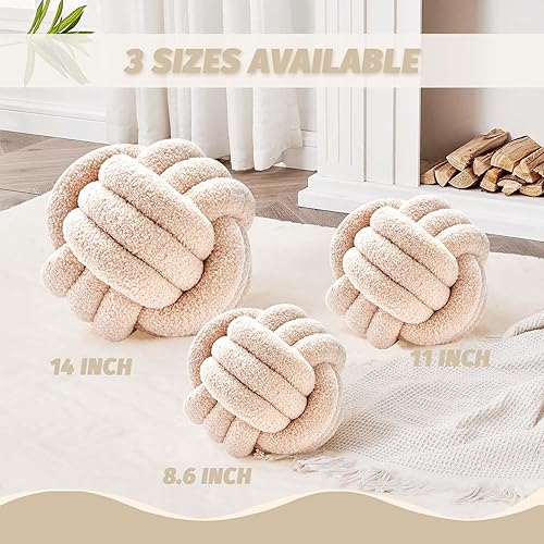 Miniatura 93 de Uvvyui Bola de almohada de nudo, almohadas decorativas suaves para el hogar, almohada redonda, almohada de felpa anudada hecha a mano, cojín redondo
