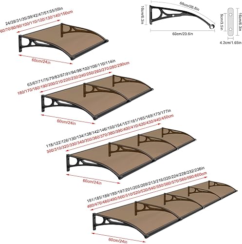 Miniatura 5 de Cubierta de refugio de lluvia para ventana al aire libre, toldo marrón para puerta delantera, toldo arqueado de patio, porche, cubierta moderna de