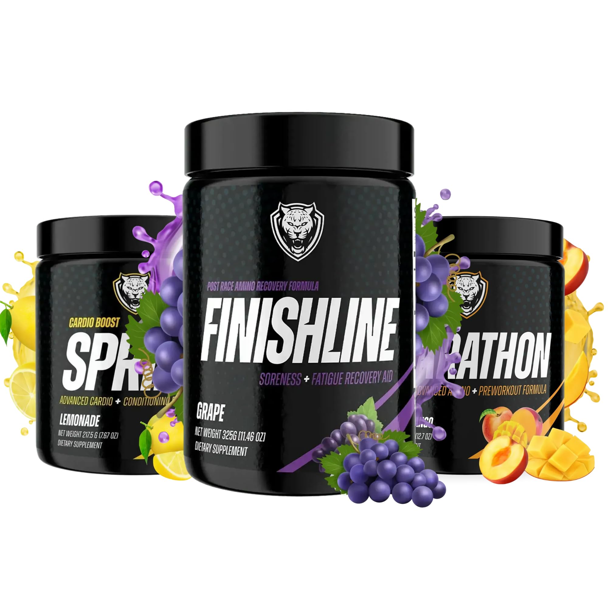 6AM Run Marathon Training Trio – Energy, Focus & Recovery Bundle (Sprint, Marathon, FinishLine) – Dietary Supplement Powder (901g, Sprint - Lemonade/Marathon (Peach Mango) / Grape)