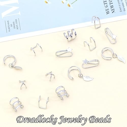 Miniatura 5 de NAISKA 15 piezas de joyería para el cabello para trenzas, accesorios de rastas de estrella, accesorios de trenza de metal, clips sin perforación,