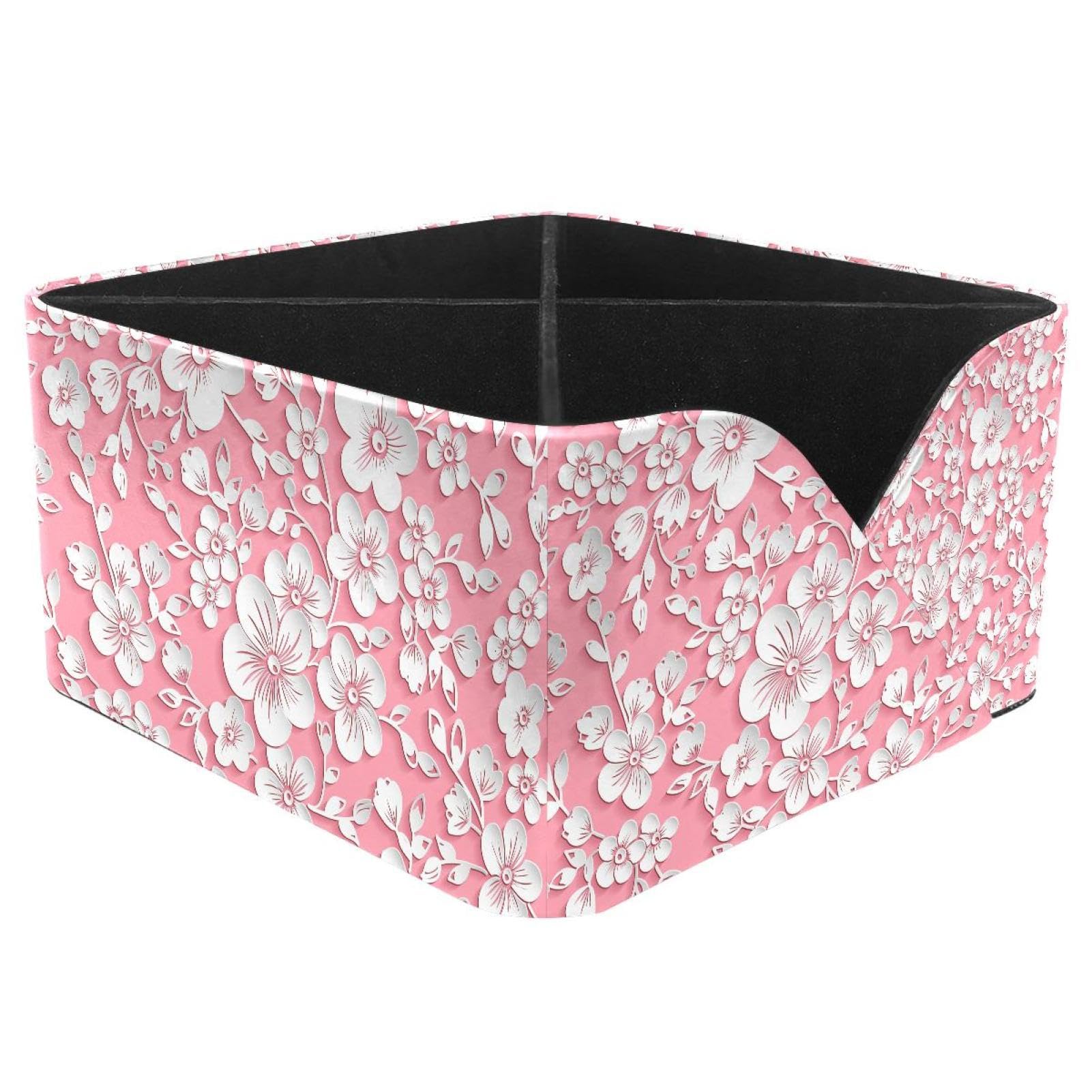 KengjuTesu Flower Cherry Blossom Pattern Desktop Organizer Pen Holder, Rectangular Pencil Cup for Office, Study and Makeup Stations