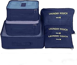 أكياس لتنظيم شنط السفر - مجموعة من 6 مكعبات تعبئة وأكياس غسيل مع لوحة شبكية - ملحقات سفر موفرة للمساحة للحمل - منظمات ملابس متعددة الأغراض من من برو اوتدور، أزرق