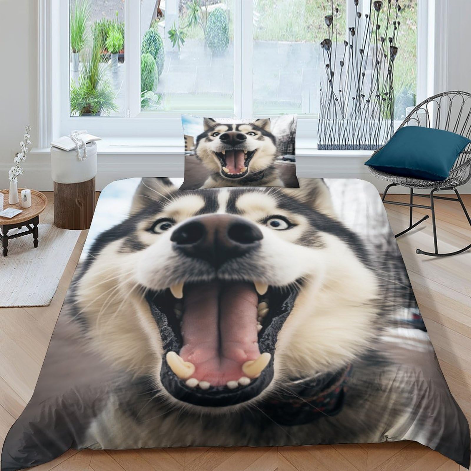 Housse de couette Husky en microfibre 135x200 cm avec 2 taies d'oreiller pour lit simple