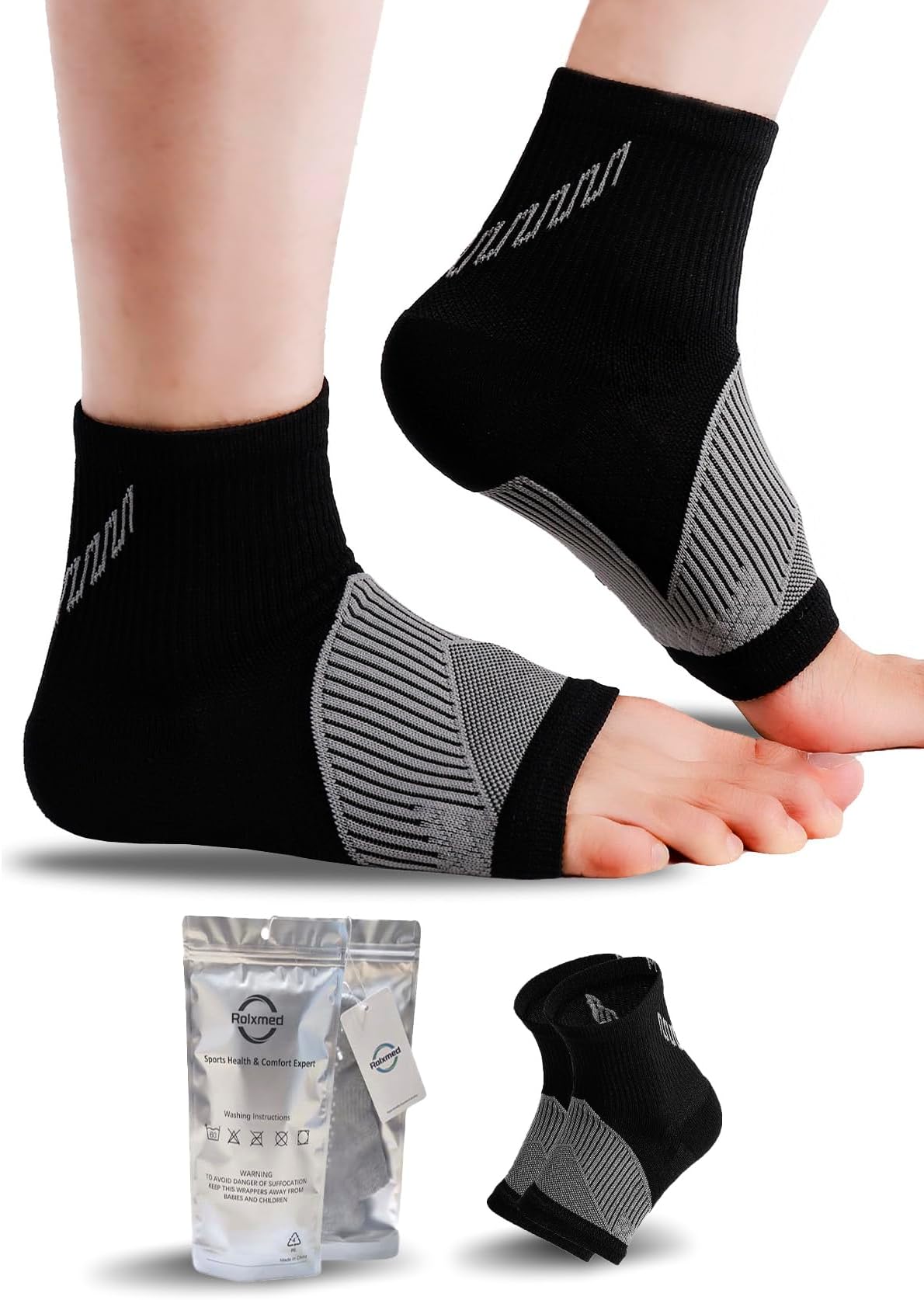 Ankle Support Brace Compression Sleeves for Plantar Fasciitis Neorapathy Relief Sport Socks for Men & Women (1Pair) (M, Black)