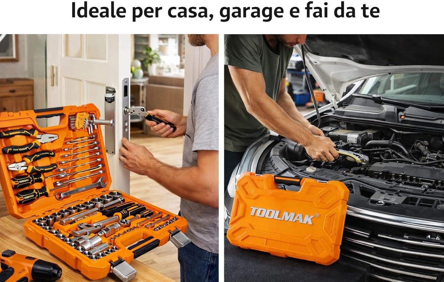 Set di Attrezzi Meccanici 78 Pezzi, Chiavi a Bussola 1/2” e 1/4”, Cricchetti 72T, Martello, Pinze e Cacciaviti, Chiavi Combinate, Valigetta Professionale per Auto, Casa e Fai da te