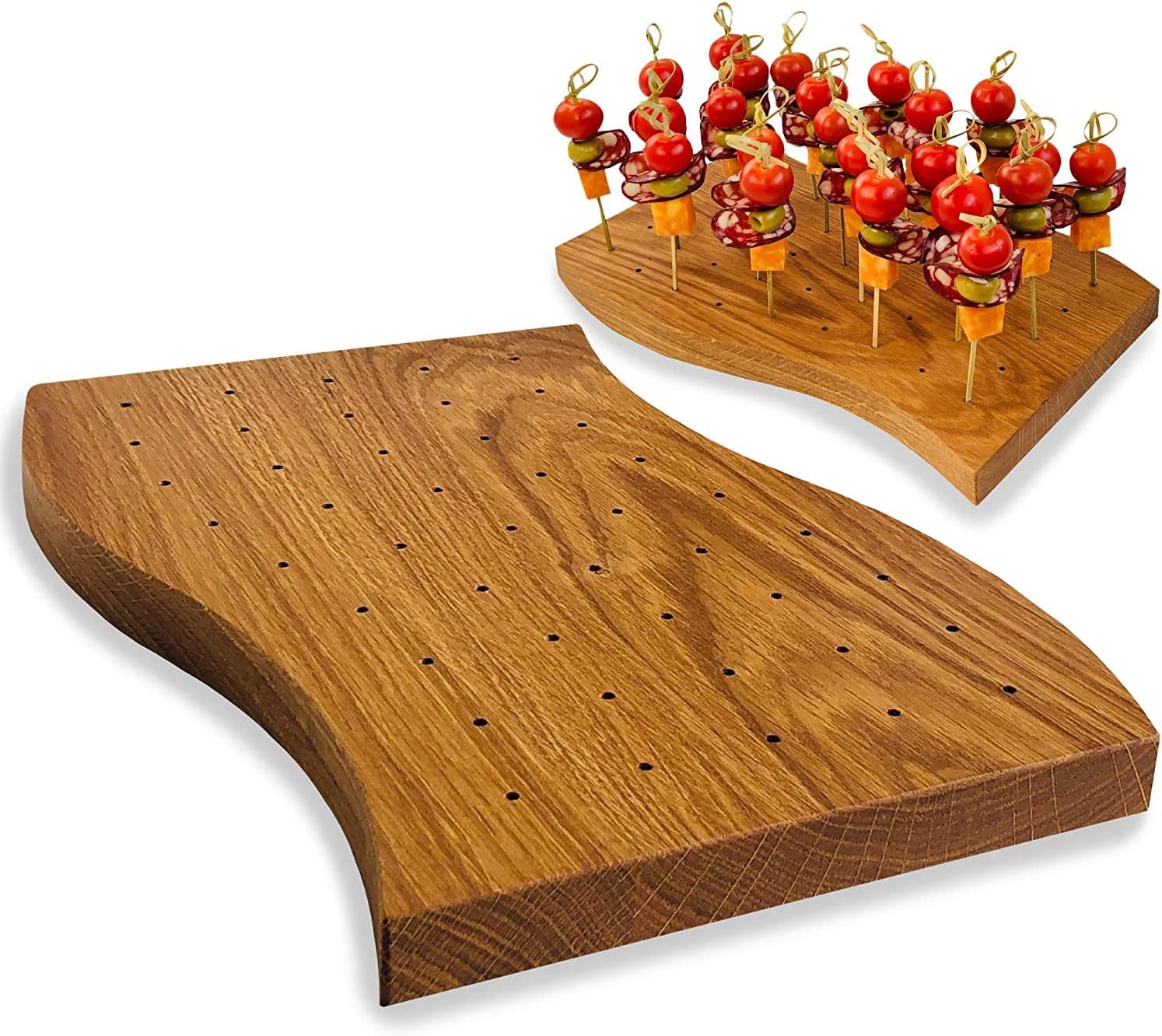 bpaWooden Food Skewer Holder - Pick Stand and Food Display - Perfect for Catering Events and Cocktail Parties - Curved Board with 45-holes