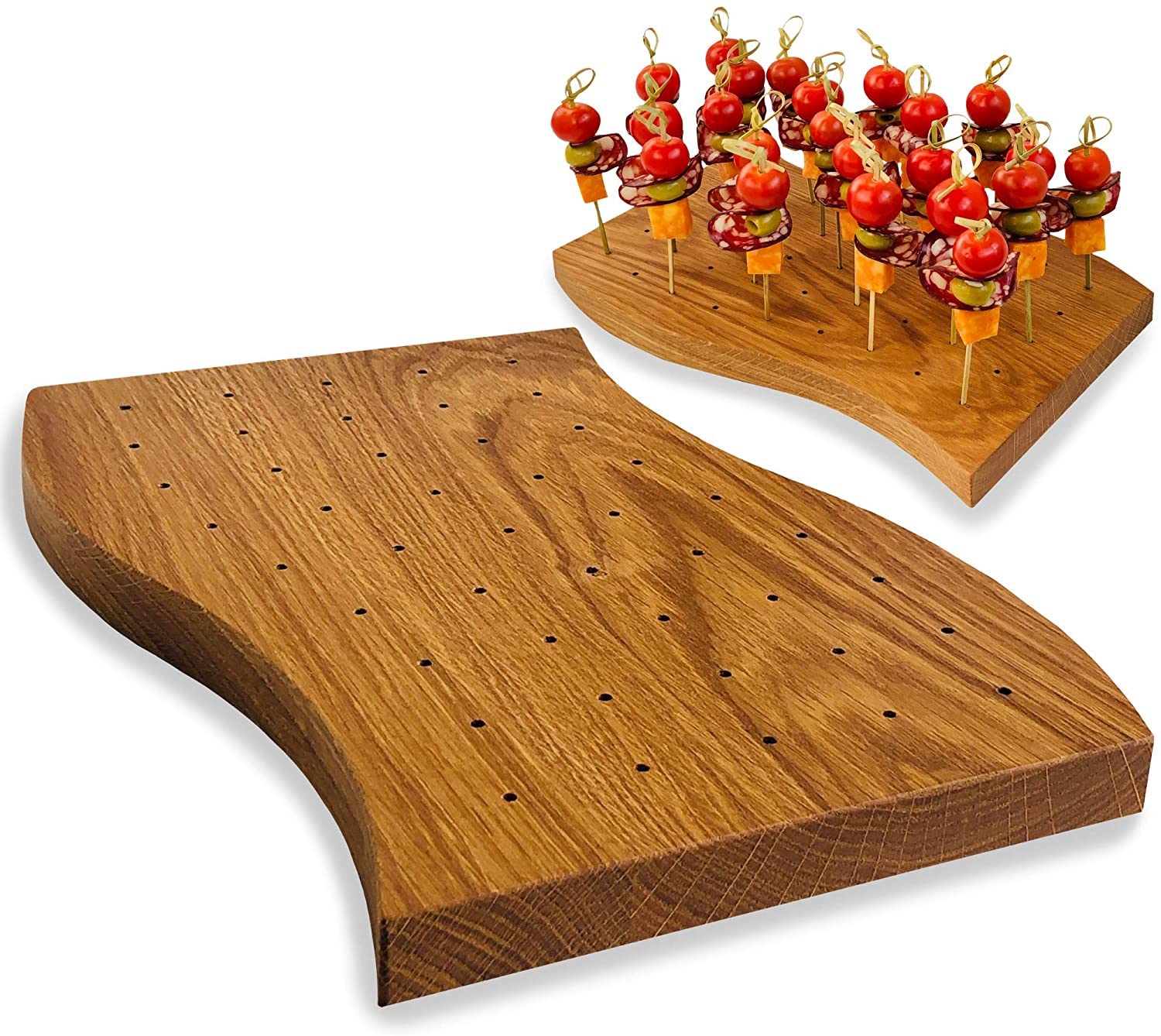 bpaWooden Food Skewer Holder - Pick Stand and Food Display - Perfect for Catering Events and Cocktail Parties - Curved Board with 45-holes