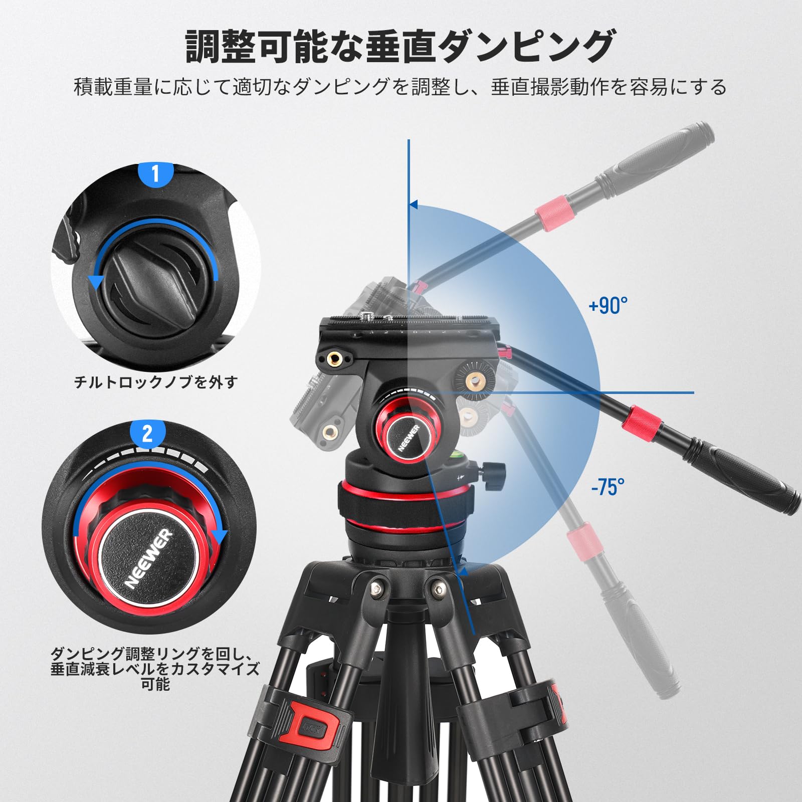 Amazon | NEEWER ビデオ雲台 三脚ビデオヘッド 全金属製 GM006 | 調節