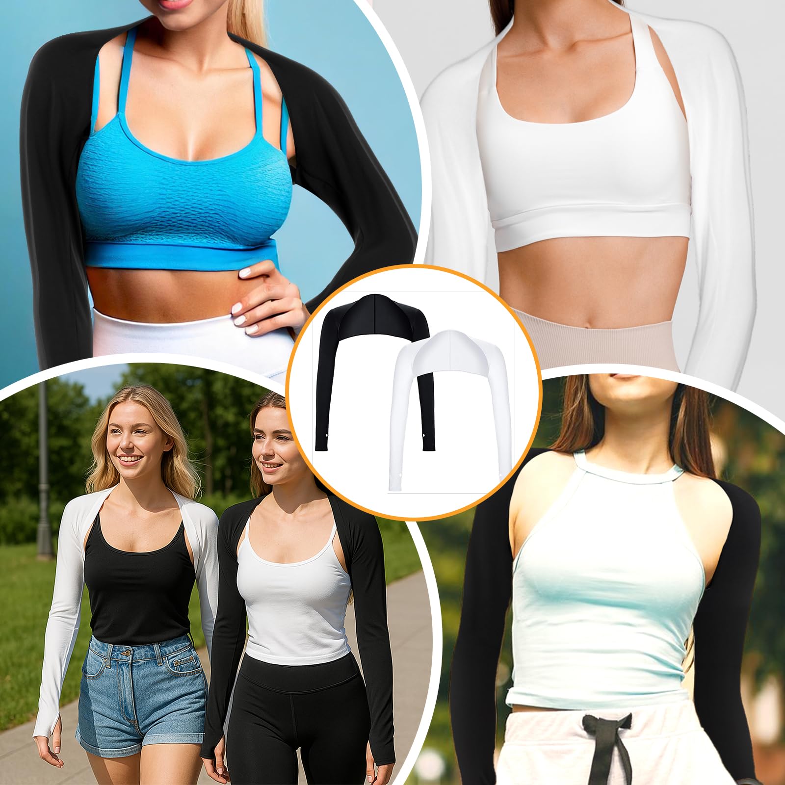 Sun Sleeves UV Schutz Bolero Schal Armmanschette Armstulpen mit Fingerloch für Damen Herren Outdoor