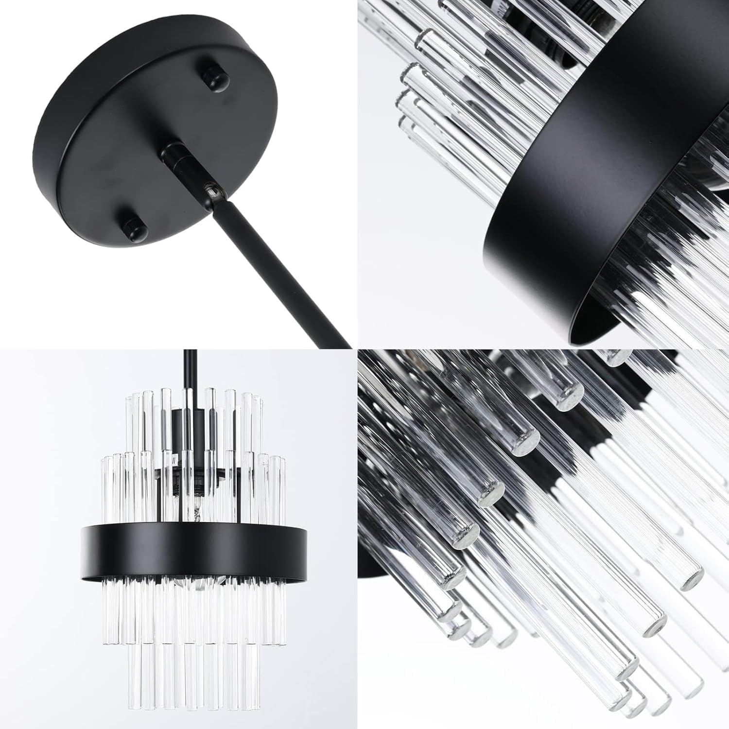 Moderne Hängelampe mit Batterie, 9 Farben dimmbar Pendelleuchte batteriebetrieben mit Fernbedienung, Glaslampenschirm Deckenlampe ohne Stromanschluss, ideale Lampe mit Batterie für Wohnräume.(Black)