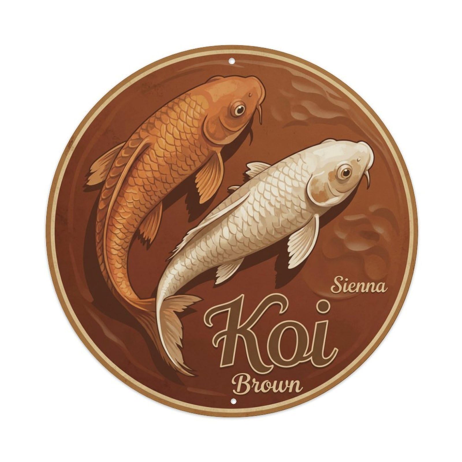 Koi Fish Sienna Brown Waters Earthy Warm Rich Natural Metal Tin Sign