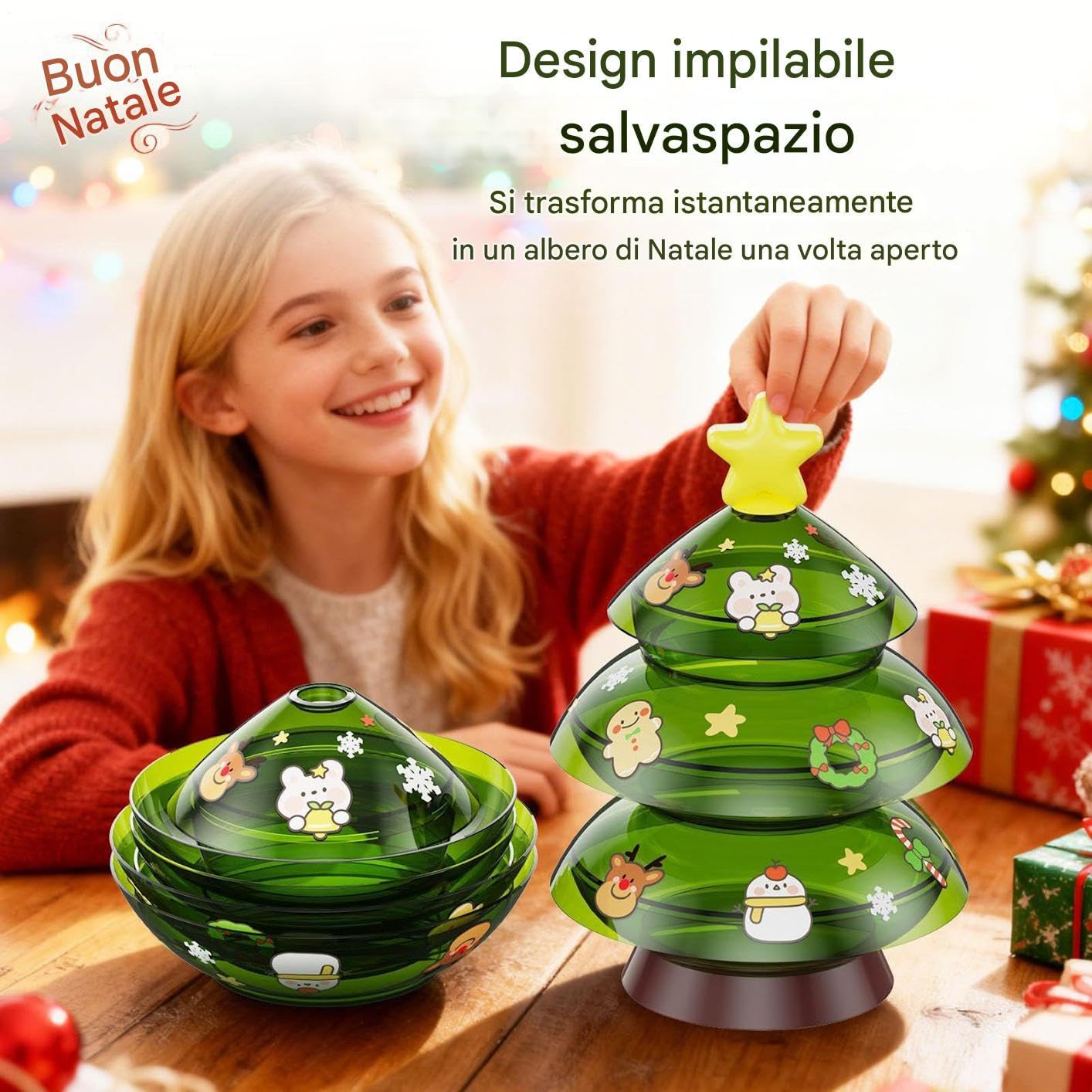 Christmas Tree Snackable Box - Trzy warstwy Świąteczna taca do przechowywania potraw na przyjęcie imprezowe, świąteczne słodycze i orzechy, serwowanie z funkcją poziomego wyświetlacza, dekoracyjny