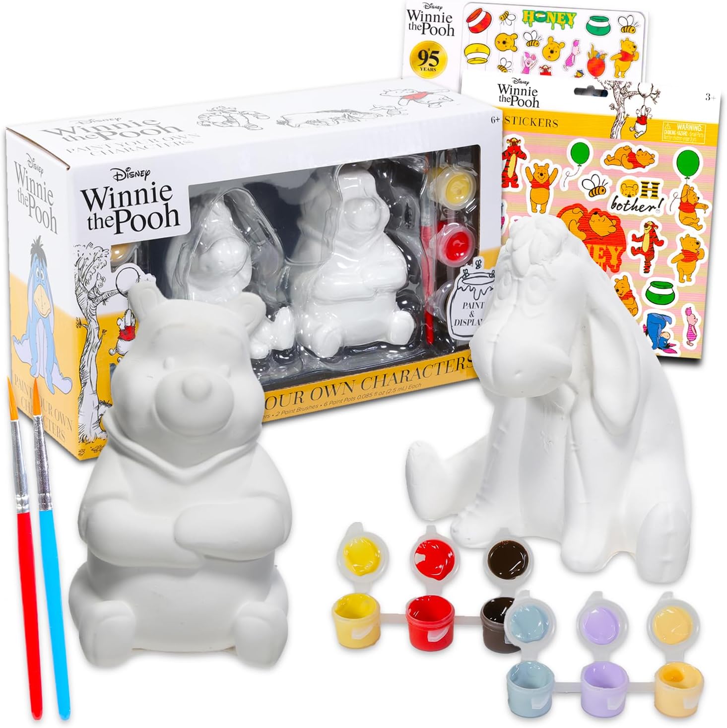 Winnie The Pooh Paint Your Own Figurines Set for Kids - Bundle with DIY Painting Set Featuring Pooh Bear and More Plus Stickers | Paint Your Own Disney Figures for Boys, Girls