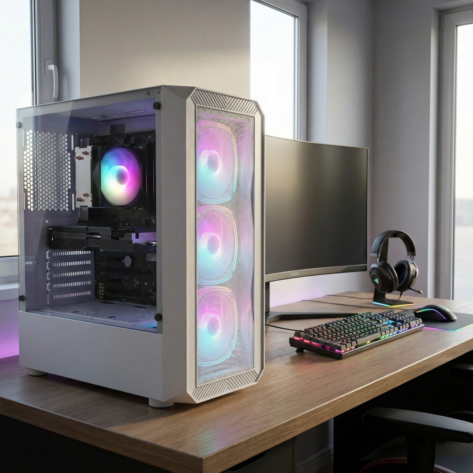 STGsivir Gaming PC, Ryzen 7 5700X, RTX 2060S 8G, 16G DDR4, 1T SSD | Gaming Computer für Streaming,Videobearbeitung,Hausaufgaben, bis zu 4.6 GHz, WLAN 6, BT 5.0, 4K,HDMI,DP, Win11 Pro, ARGB