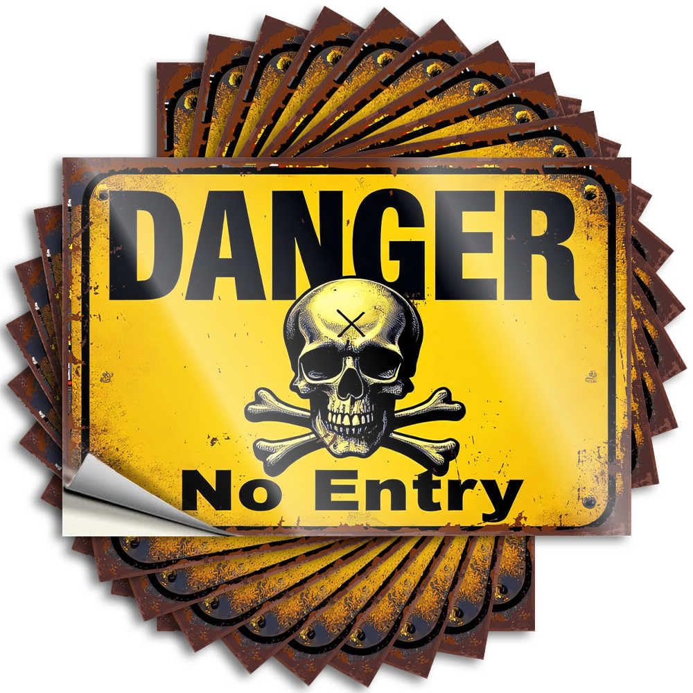 Funny Sticker Unique Home Decor Peel and Stick - Yellow Warning Sign with Skull and Crossbones Tumbler Cool Waterproof Vinyl for Football(12X18CM)