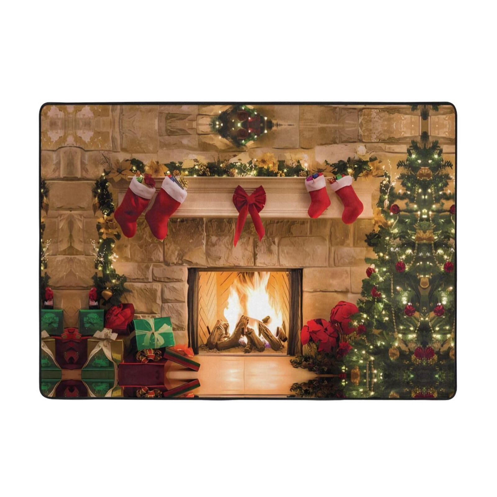 Tapete de piel sintética con estampado navideño para chimenea, 80 x 58 pulgadas, ultra absorbente y cómodo para el hogar, la oficina y más allá