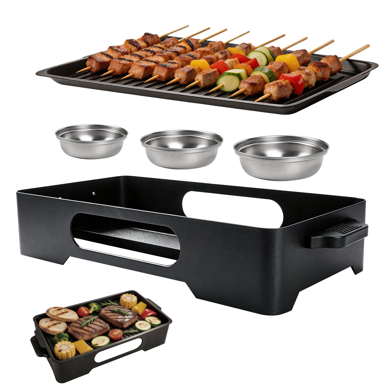 BBQ Warmhalteplatte Grillgut,Warmhalteplatte fürs Grillen & Essen,Warmhaltebehälter Grillgut Mit Antihaftbeschichtung & Holzkohleschale,Camping Grill Zubehör für Outdoor Grill & Garten
