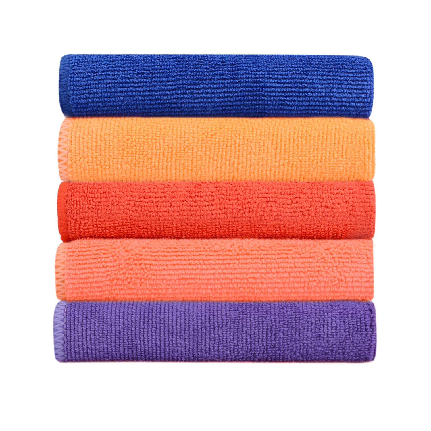 Bathla Spic & Span Multi Purpose Micro Fiber Cleaning Cloth - 340 GSM: 30cmx30cm (Pack of 5 - Dark Blue + Purple + Red + Peach + Fluorescent Orange)