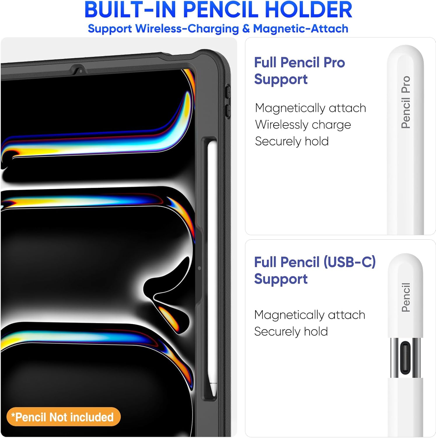 SEYMAC stock Case for iPad Pro 13 inch (M4) 2024, Auto Sleep/Wake Case with Magnetic Multi-Angles Stand, Card Slot, Black