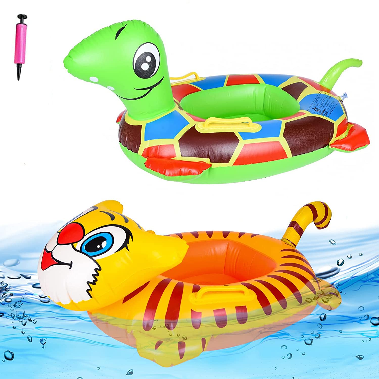 2 Piezas Flotador Anillo de Natació，Asiento de natación Inflable，para Niños para niños Entre 6 Meses y 3 Años de Edad.（Tigres y Tortugas）