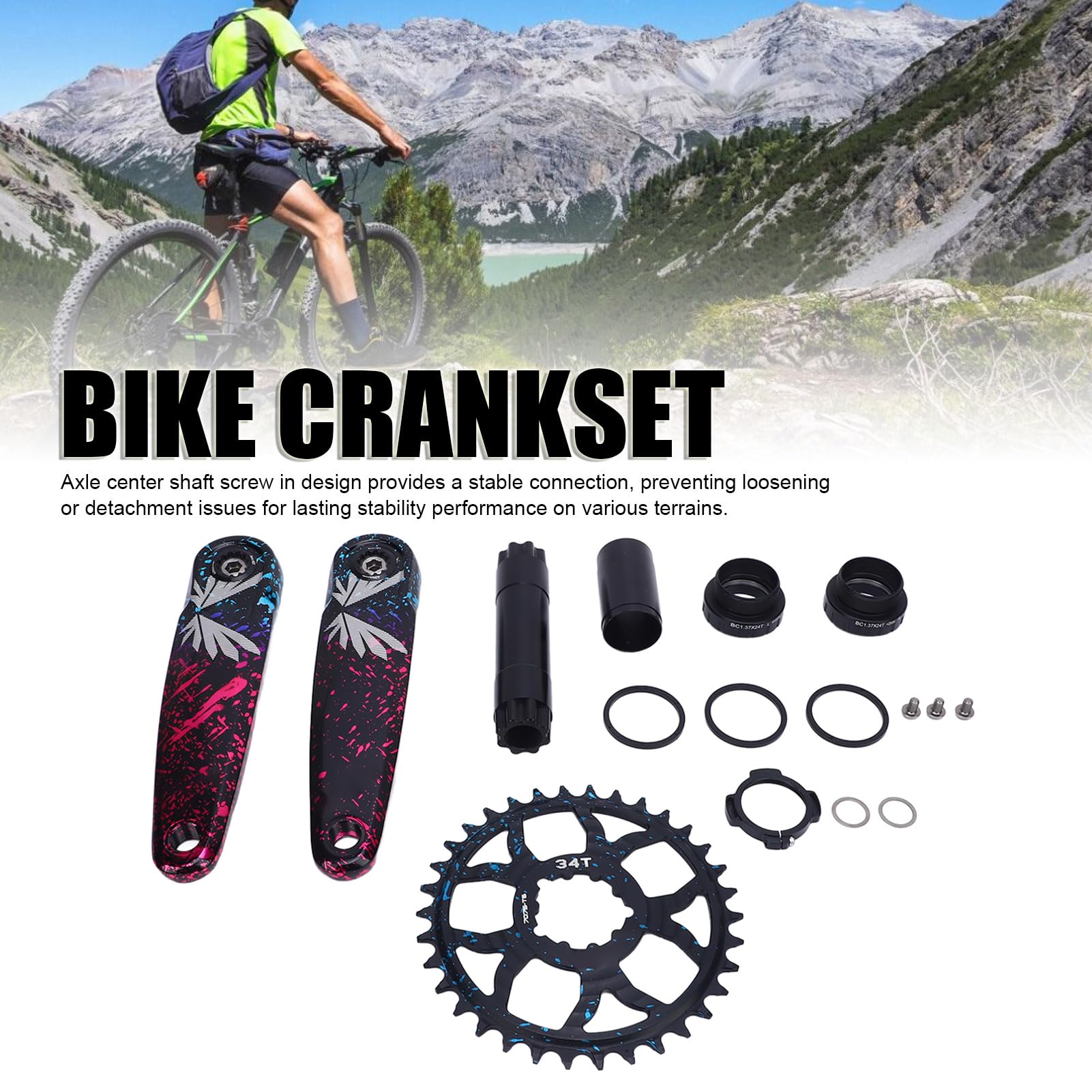 Mechanizm Korbowy do Roweru Górskiego, Lekkie, Puste ramię Korby ze Stopu Aluminium z 3-pinowym Interfejsem i Dodatnimi Ujemnymi Zębami, do Rowerów Górskich Szosowych 9 10 11 12 Prędkości