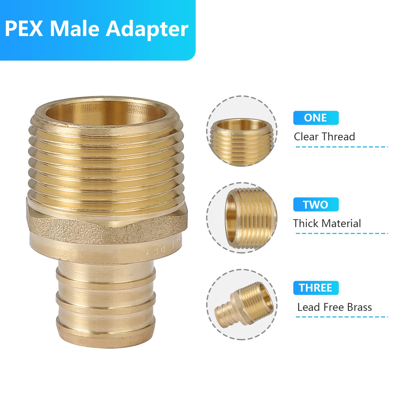 PEX - Adaptador macho de 3/4 pulgadas, paquete de 50 adaptadores macho PEX F1807 de cobre y latón