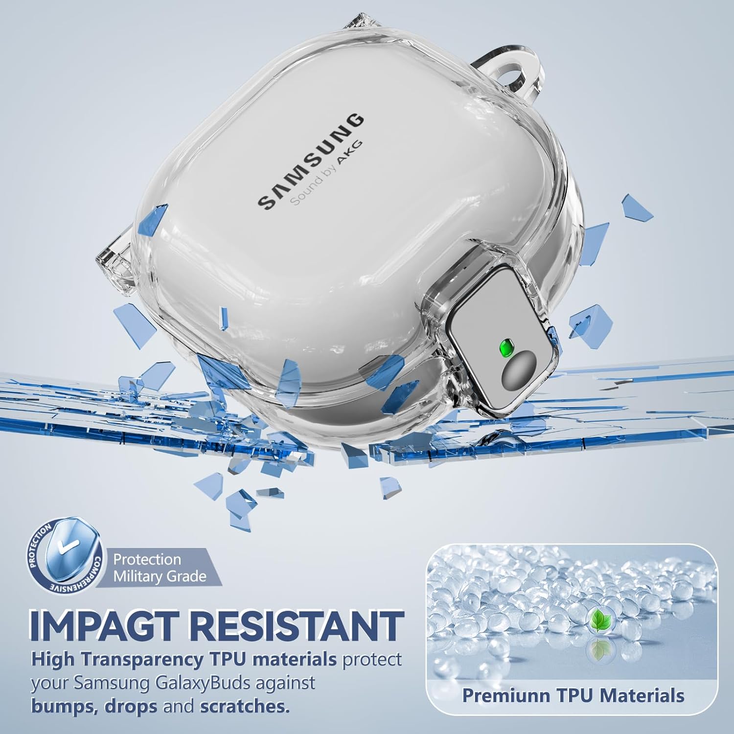 Inesore [with Safety Lock] Clear Case for Samsung Galaxy Buds 2 Pro/Galaxy Buds 2/Galaxy Buds Pro/Galaxy Buds Live,Accessories with 3 in 1 Cleaner Kit/Anti-Lost Keychain/Silicone Wrist Strap(Clear)