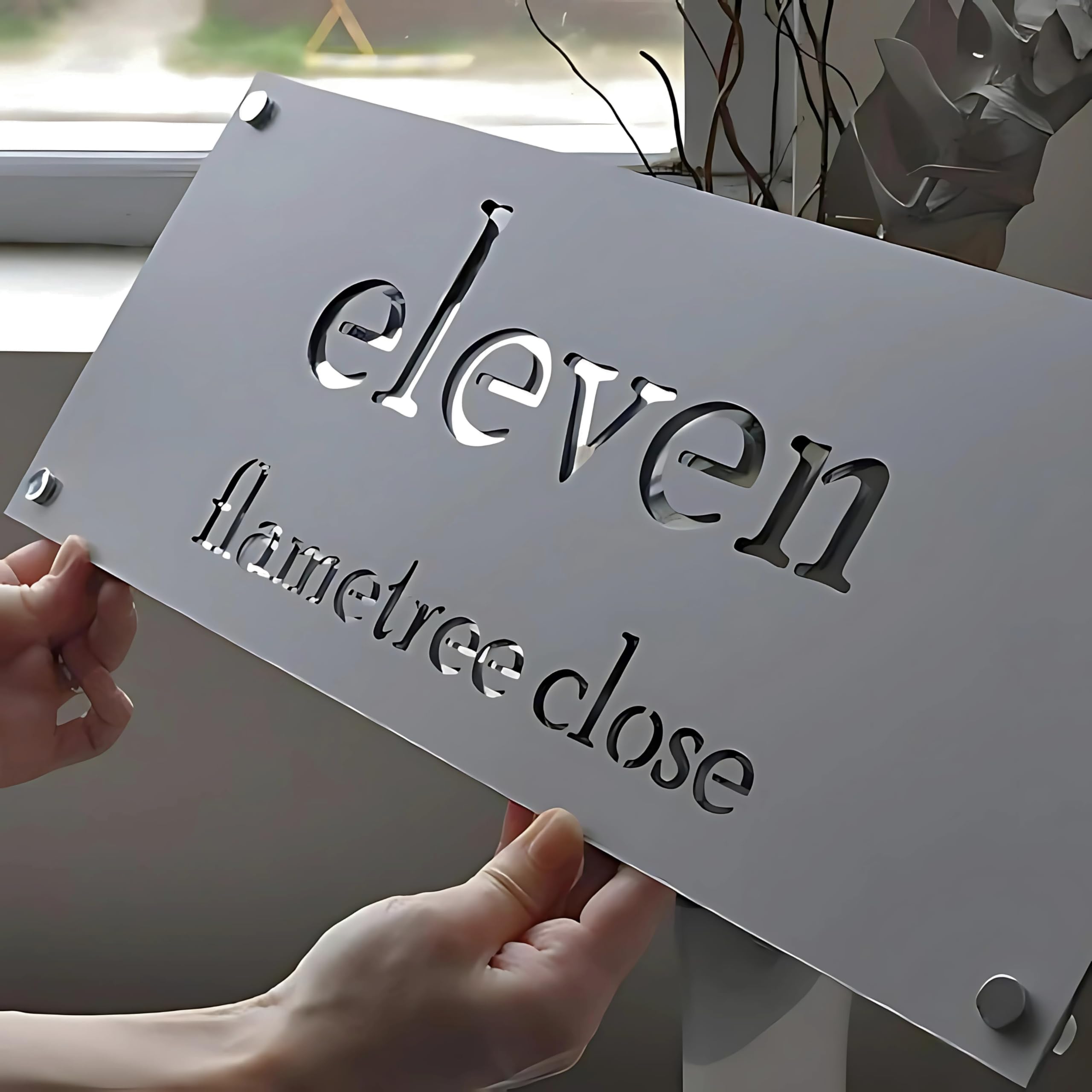 Custom Acrylic Name Plate for Home Entrance Outdoor – Matte Black with Silver Mirror Finish, Waterproof House Number Sign, Personalized Door Name Board for Villa, Flat & Office (6x12 Inch)
