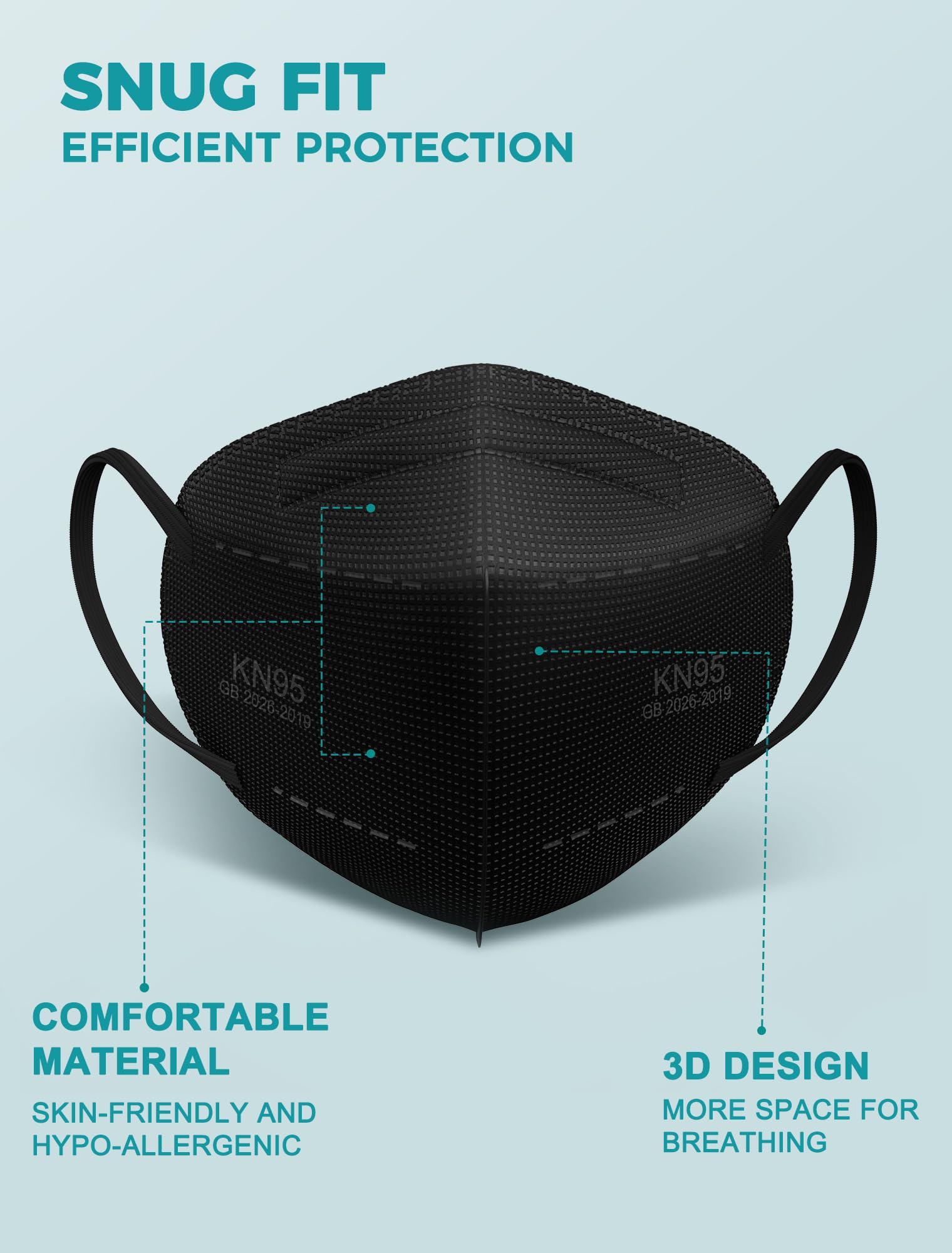 TOPMAX KN95 Face Masks 50 Pack 5-Ply Breathable Filter Efficiency≥95% Protective Cup Dust Disposable Masks Against PM2.5 Black